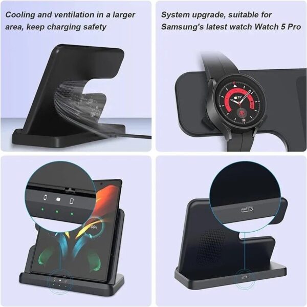 3-in-1 Wireless Charger Stand for Samsung S22, S21, S20, S10 Ultra; Note series; Galaxy Watch 5, 4; Active Buds 15W - Image 8