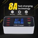 8A40W Charger Adapter Type C Hubs Quick Charge 3.0 USB Multi Port USB Charger Dock Station LCD Display with Smart Identification