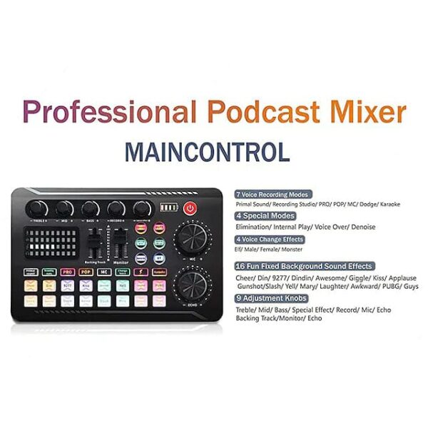 F998 Live Sound Card Audio Mixer Podcast Audio Interface with DJ Mixer Effects - Image 6
