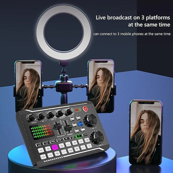 F998 Live Sound Card Audio Mixer Podcast Audio Interface with DJ Mixer Effects - Image 11