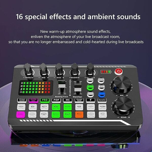 F998 Live Sound Card Audio Mixer Podcast Audio Interface with DJ Mixer Effects - Image 12
